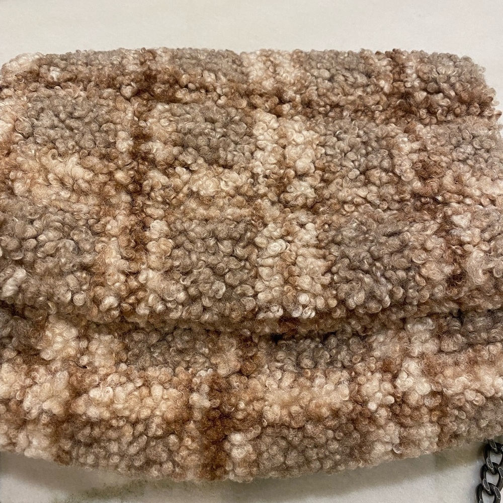 Zara Faux Fur Crossbody Flap Bag Pink Cream Tan Plaid Chain strap - Picture 3 of 13